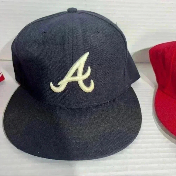 Men's Atlanta Braves New Era Logo 59FIFTY Red And Navy Fitted Hat 7 3/8 Lot Of 3 - Picture 3 of 10
